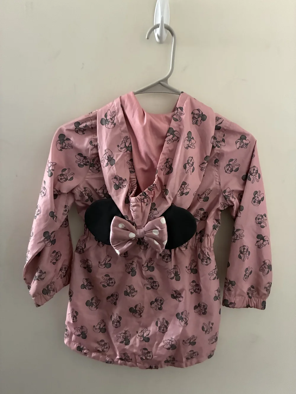 Disney Pink Minnie Mouse Hooded Rain Jacket with Bow Patch